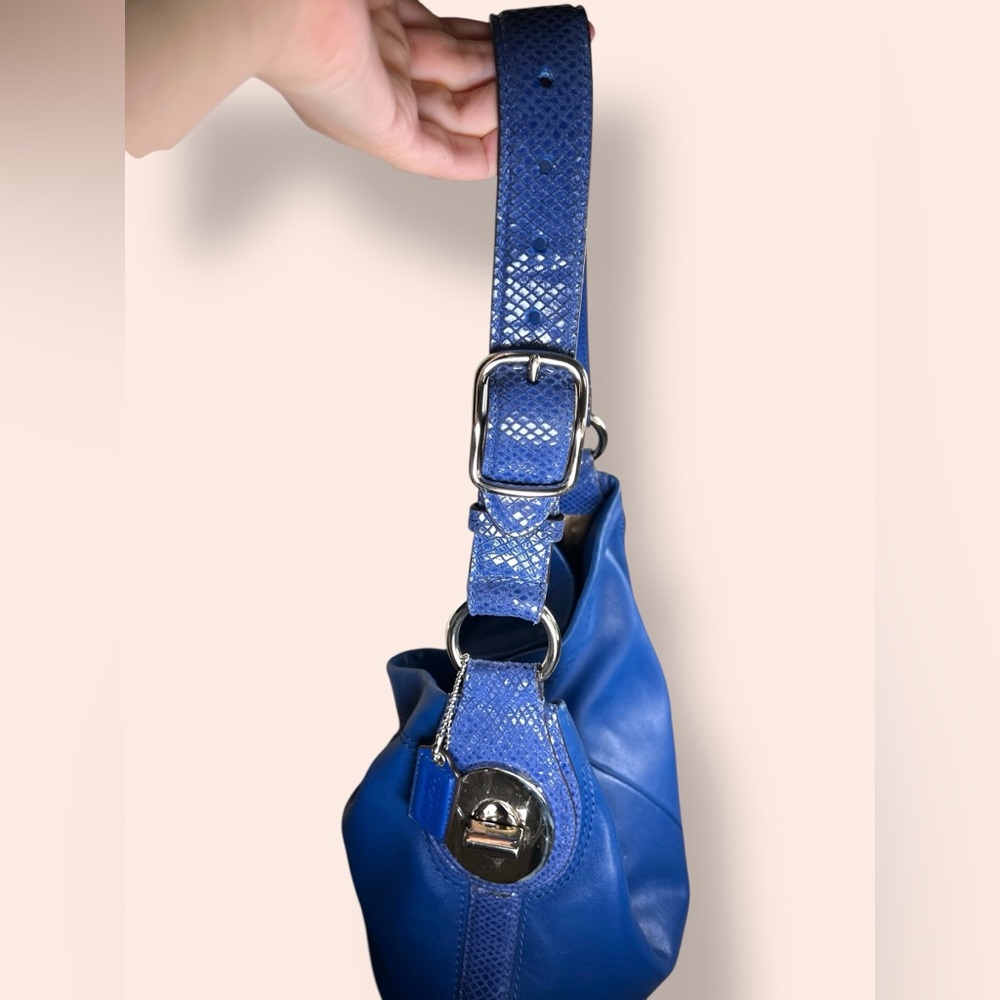 COACH Penelope Cobalt Blue Embossed Snake Hobo Bag, F16535 - Picture 6 of 14